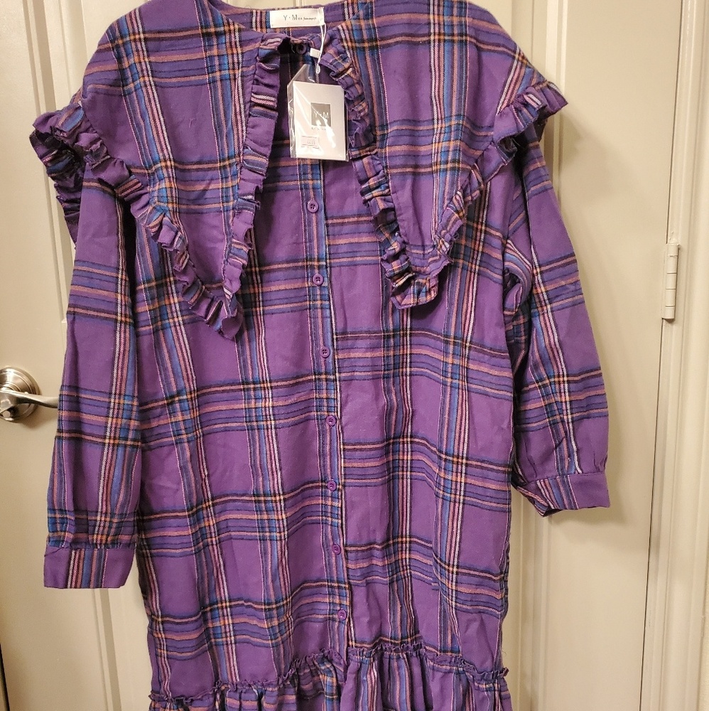 Purple plaid tartan collar vintage dress